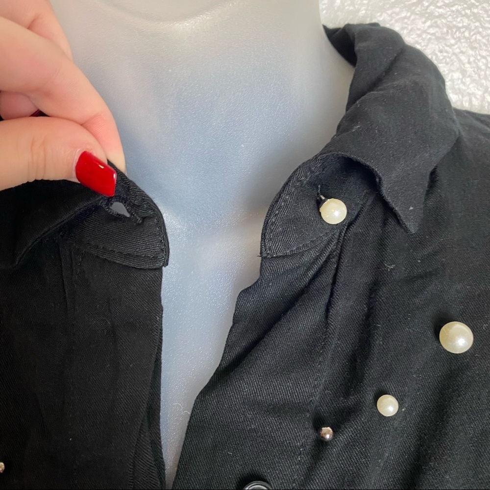 Zara black button up top with pearls on the shoulders - Picture 11 of 13